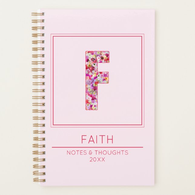 Agenda Modern Pink Girly Floral Monogram Letter F (Anverso)