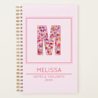 Agenda Modern Pink Monogrammed Name Letter M