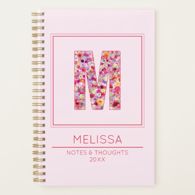 Agenda Modern Pink Monogrammed Name Letter M (Anverso)