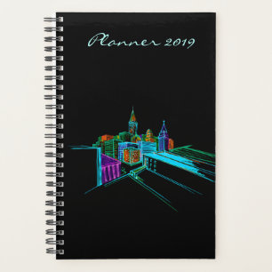 Agenda Modern Planner 2019 Black Vibrant City Art