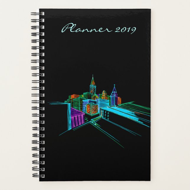 Agenda Modern Planner 2019 Black Vibrant City Art (Anverso)