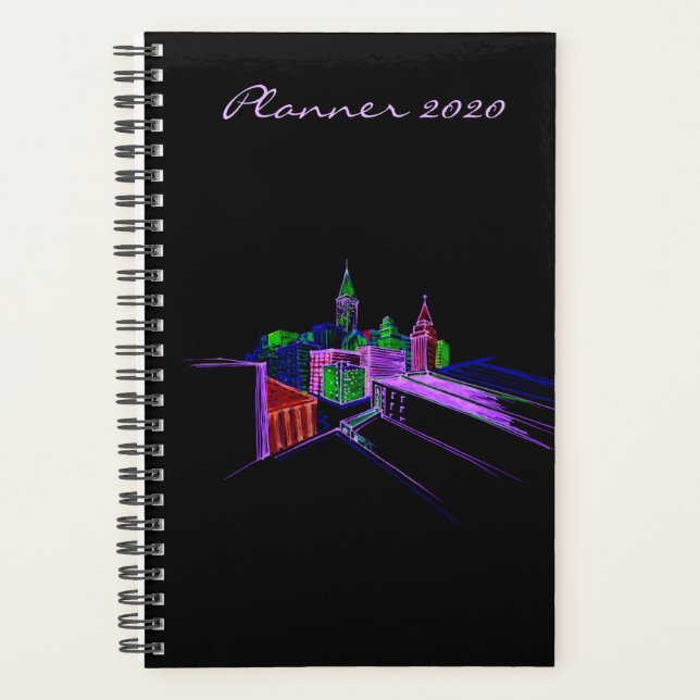 Agenda Modern Planner 2020 Black Vibrant City Art (Anverso)