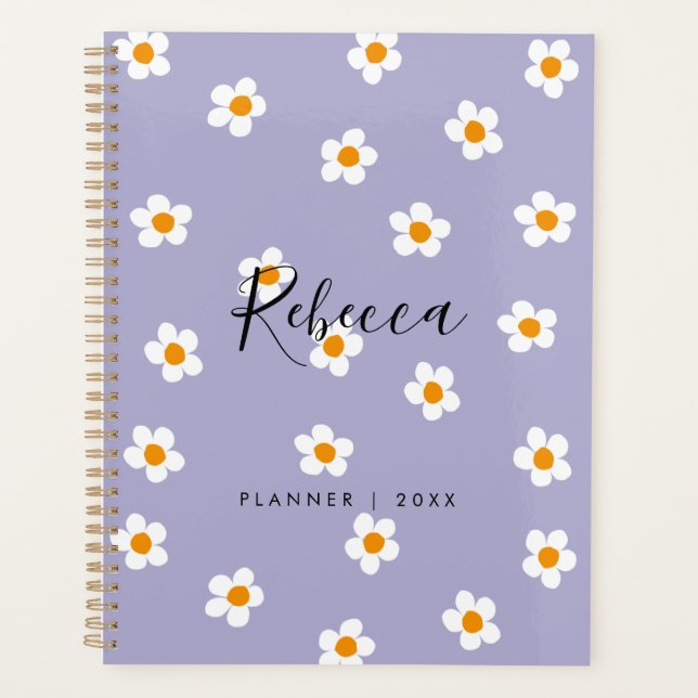 Agenda Modern Purple Daisy Floral 2023 Personalizado (Anverso)