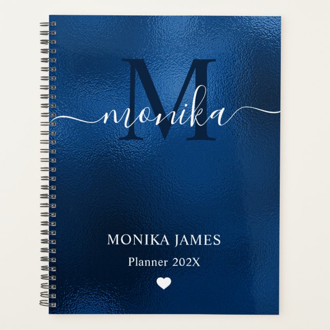 Agenda Modern Royal Blue Brushed Metal Monogram (Anverso)