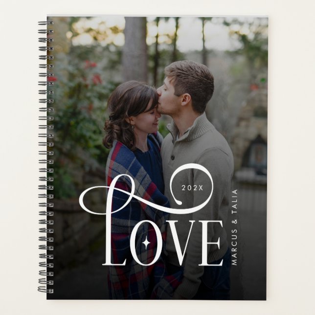 Agenda Modern Script Love Custom Engaged Couples Photo (Anverso)