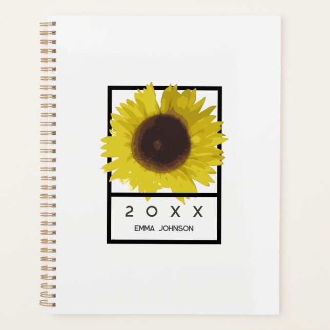 Agenda Modern Yellow Sunflower Floral Custom Name 2026 (Anverso)