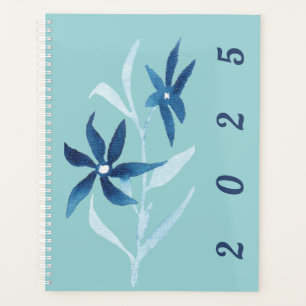 Agenda Moderna acuarela floral azul azul turquesa