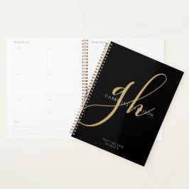 Agenda Moderna elegancia Script Monograma Nombre Oro Negr