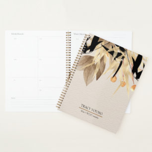 Agenda Moderna Minimalista floral de oro negro elegante