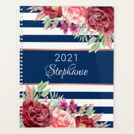 Agenda Moderna Navía floral franja blanca personalizada