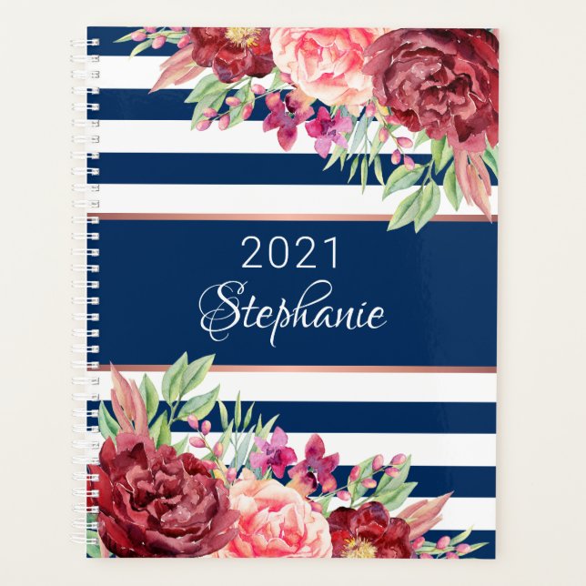 Agenda Moderna Navía floral franja blanca personalizada (Anverso)