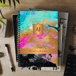 Agenda Moderna oficina elegante en oro negro monocasco 20<br><div class="desc">Diseño abstracto de arte moderno colorido y elegante con acentos de purpurina metálico dorado y negro que hacen de una elegante escuela monogramada de oficina de glam un planificador profesional anual o un libro de citas. Personalízalo con su nombre, iniciales de nombres de monograma y texto en el frente y...</div>