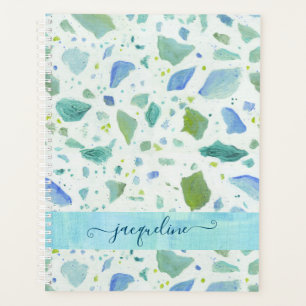 Agenda Moderna Terrazzo Beach Blue Aqua Green Pattern
