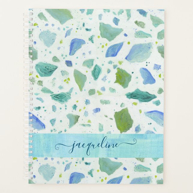 Agenda Moderna Terrazzo Beach Blue Aqua Green Pattern (Anverso)