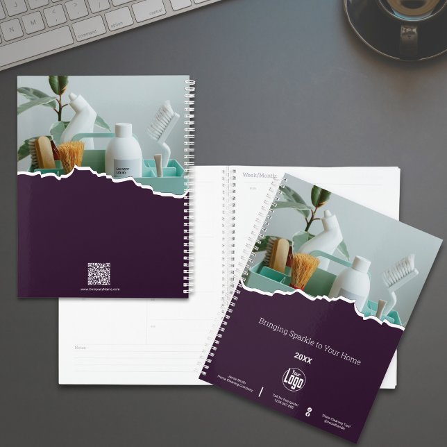 Agenda Moderna y más limpia, Purple Promocional (Modern Cleaner Purple Promotional Planner with Logo, QR code, Social Connect)