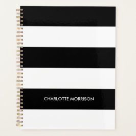 Agenda Modernas rayas blancas negras monograma nombre per