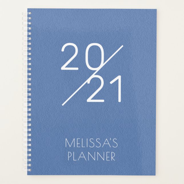 Agenda Moderno 2021 Elegante nombre azul personalizado (Anverso)