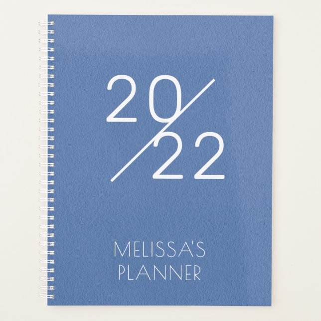 Agenda Moderno 2022 Elegante Blue Personalized Name Plann (Anverso)
