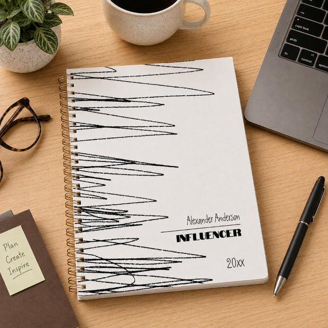 Agenda Moderno Abstracto Minimalista de Garabatos en Blan (Modern Minimal Scribble Black And White Abstract Planner)