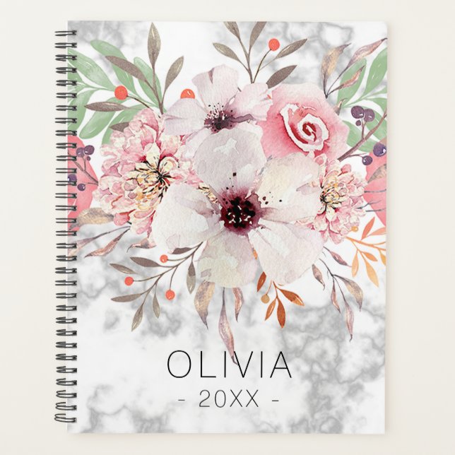 Agenda Moderno acuarela Marble floral 2024 Planner (Anverso)