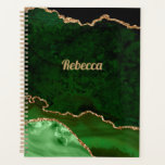 Agenda Moderno Agate de Oro y Negro Verde Personalizado<br><div class="desc">Bonito gráfico de cristal verde, negro y dorado. La planificación personal es la manera de lograr su objetivo y ser más productivo. Con este glamoroso planificador puedes lucir genial mientras haces realidad tus sueños y metas. Personalizar con tu nombre o dáselo como regalo a la familia o amigos que te...</div>