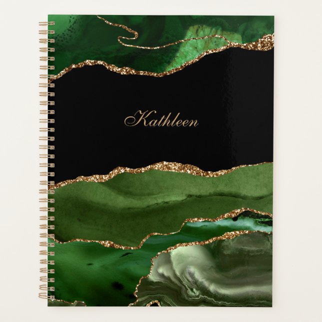 Agenda Moderno Agate de Oro y Negro Verde Personalizado (Anverso)