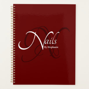 Agenda Moderno artista de uñas monograma rojo elegante