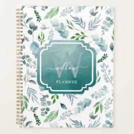 Agenda Moderno Boho Monograma Verdor Eucalyptus Foliage