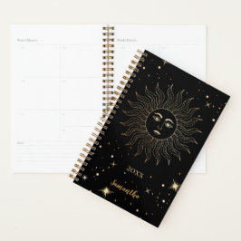 Agenda Moderno Celestial Black Gold Stars Nombre año