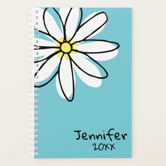 Agenda Moderno Doodle Daisy Trendy Personalizado (Anverso)