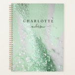 Agenda Moderno, elegante, purpurina, verde-plateado<br><div class="desc">Moderno,  purpurina,  elegante planificador. Solo edita tu producto en unos minutos. Puede cambiar el tipo de letra/tamaño/color y la posición utilizando "personalización adicional".</div>