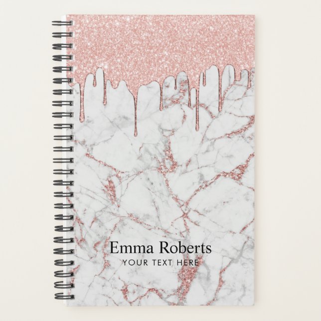 Agenda Moderno goteo Rosa Oro y Mármol Blanco Elegante (Anverso)