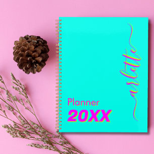 Agenda Moderno Guay Neon Turquoise Weekly y Mensual 2025