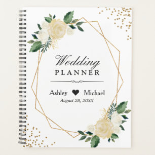 Agenda Moderno marco verde marfil Boda floral dorado