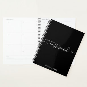 Agenda Moderno Mínimo Script Monograma Black Planner 2025