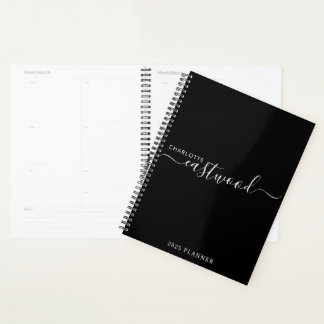Agenda Moderno Mínimo Script Monograma Black Planner 2025