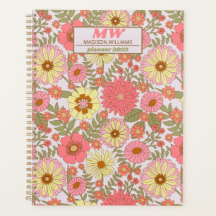 Agenda Moderno Monograma Patrón Floral Rosa 2022 Planner