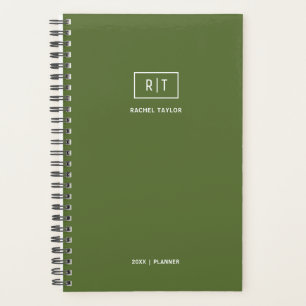 Agenda Moderno Monograma verde oliva oscuro mensual