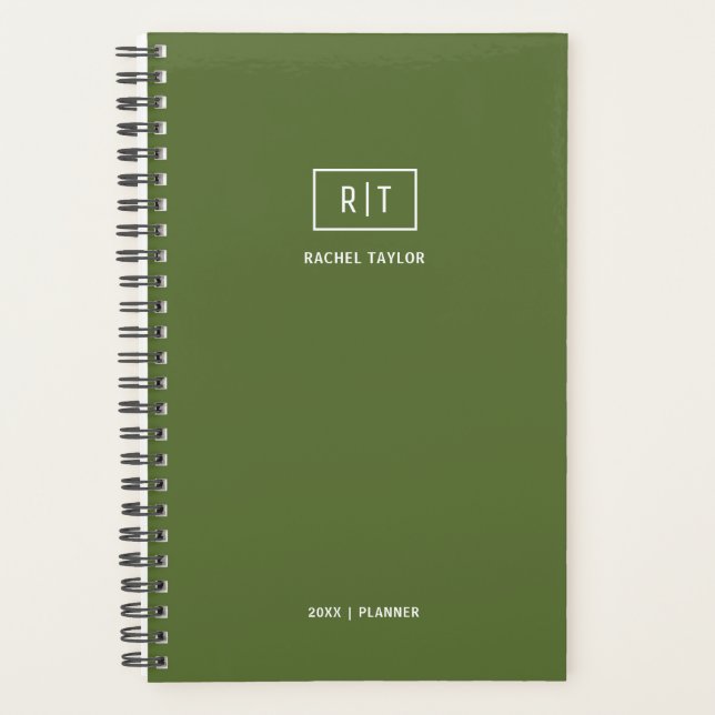 Agenda Moderno Monograma verde oliva oscuro mensual (Anverso)