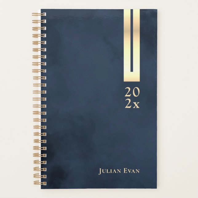 Agenda Moderno Navy Blue & Gold Brillo Detalle No Fechado (Anverso)
