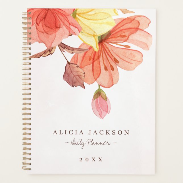 Agenda Moderno negocio femenino floral pastel acuarela (Anverso)