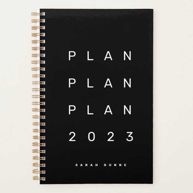 Agenda Moderno negro mensual semanal no fechado de 2023 (Anverso)
