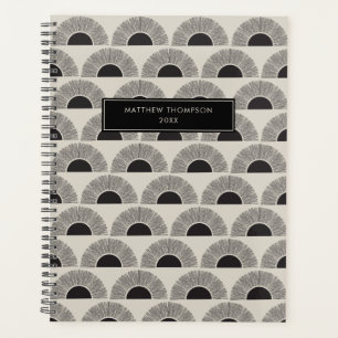Agenda Moderno Patrón de arte abstracto negro y beige del