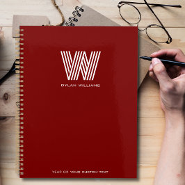 Agenda Moderno Personalizado Minimalista Monograma Rojo
