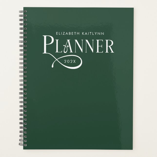 Agenda Moderno Personalizado Verde Bosque y Blanco  (Anverso)