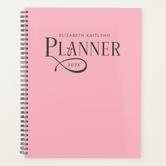 Agenda Moderno Personalizado Verde y Rosa (Anverso)