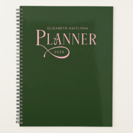 Agenda Moderno Personalizado Verde y Rosa