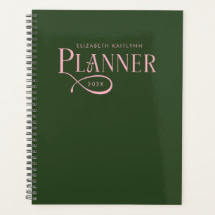Agenda Moderno Personalizado Verde y Rosa