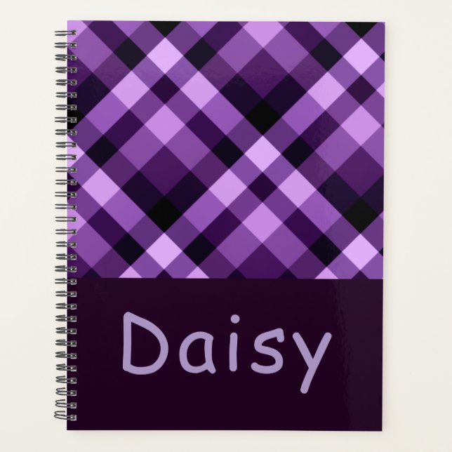 Agenda Moderno Plum Purple Plaid Monograma Day Planner (Anverso)