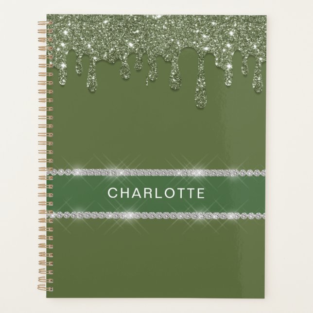 Agenda Moderno Purpurina verde sabio goteo resplandecient (Anverso)